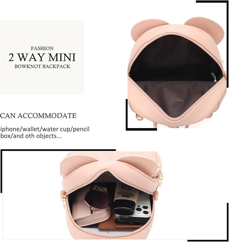 KL928 Girls Mini Backpack Bowknot Polka Dot Cute Small Daypacks Convertible Shoulder Bag Purse for Women - Image 5